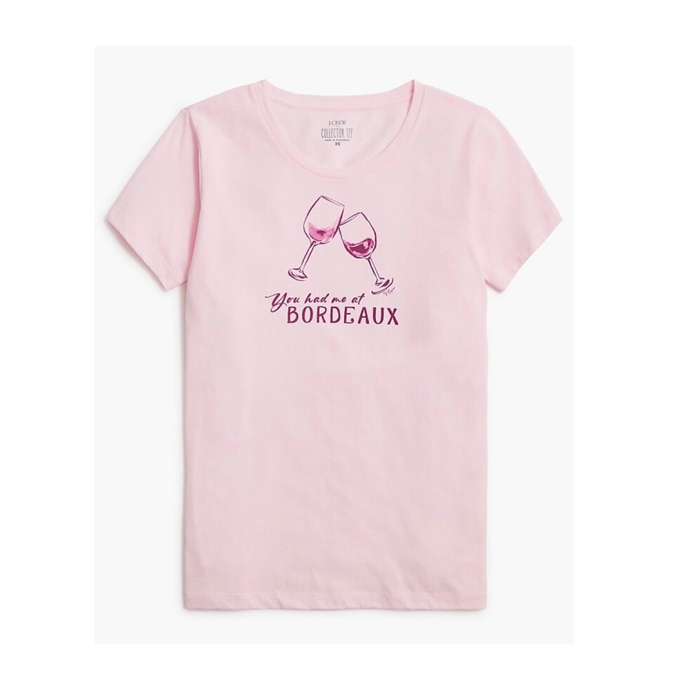 J Crew Collector Tee‎ Pink Bordeaux Wine Glasses Graphic T Shirt Women's Small S
